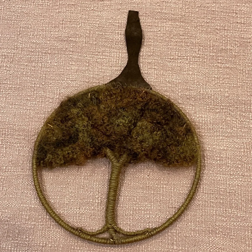Vintage mohair fiber arts Handcrafted Tree hanging Wall Art with leather strap - Picture 5 of 9